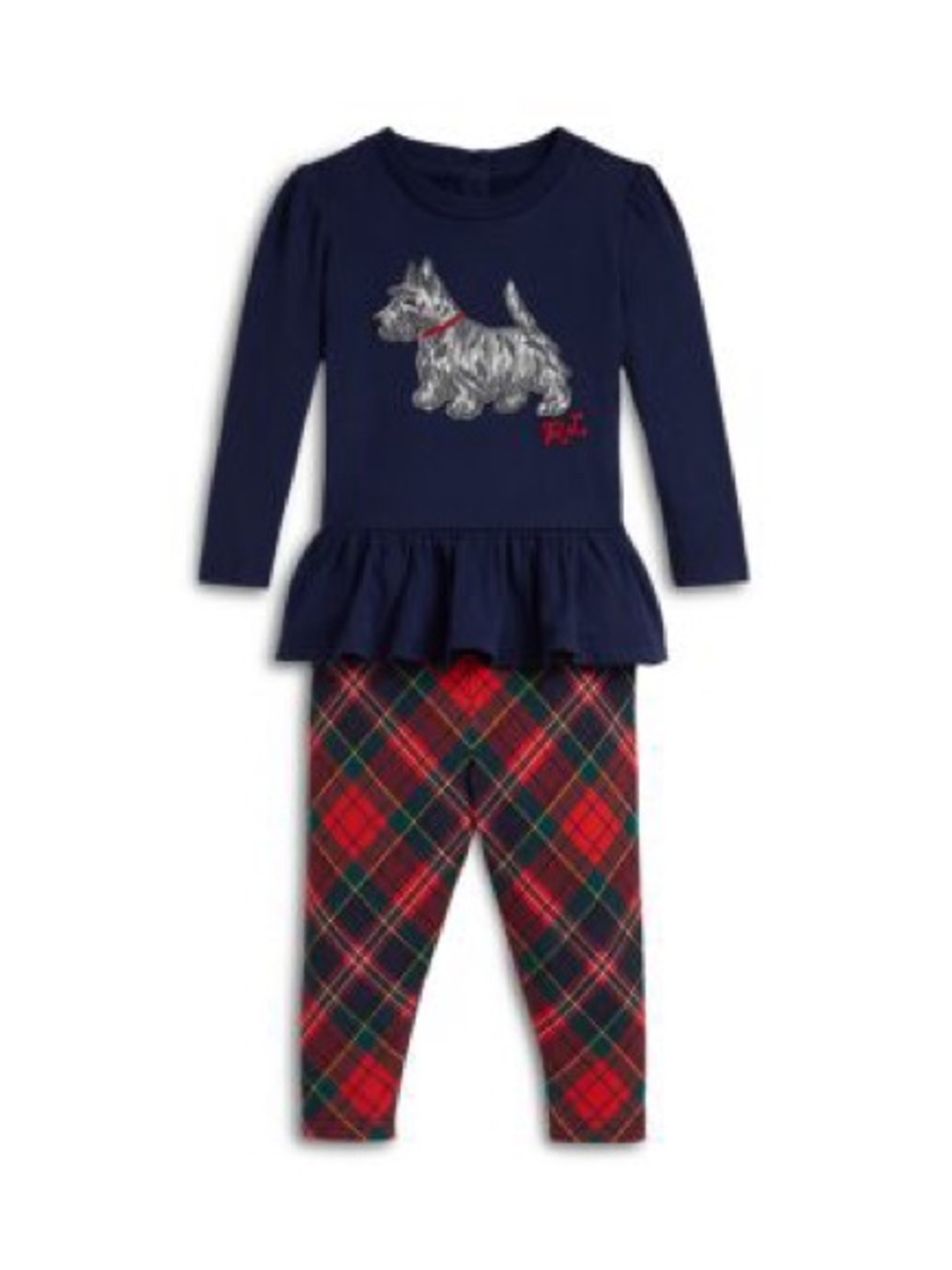 Ralph Lauren • NWT $70 USDGirls' Dog Print Jersey Tee & Plaid Legging Set - Baby